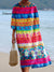 Women’s Vintage Flower Art Print Flowy Cotton Crew Neck Dress Multicolor / S