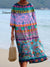 Women’s Vintage Flower Art Print Flowy Cotton Crew Neck Dress Multicolor / S