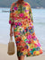 Women’s Vintage Flower Art Print Flowy Cotton Crew Neck Dress Multicolor / S