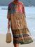Women’s Vintage Flower Art Print Flowy Cotton Crew Neck Dress Multicolor / S