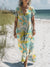Women’s Vintage Flower Art Print Pocket Cotton Dress Multicolor / S