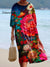 Women’s Vintage Flowers Art Print Flowy Cotton Crew Neck Dress Multicolor / S
