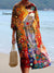 Women’s Vintage Flowers Art Print Flowy Cotton Crew Neck Dress Multicolor / S