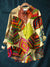 Women’s Vintage Flowers Leaf Art Print Casual Cotton And Linen Shirt Multicolor / S