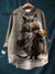 Women’s Vintage Funny Cat Art Print Casual Cotton And Linen Shirt Multicolor / S