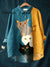 Women’s Vintage Funny Cat Art Print Casual Cotton And Linen Shirt Multicolor / S