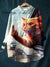 Women’s Vintage Funny Cat Art Print Casual Cotton And Linen Shirt Multicolor / S