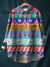 Women’s Vintage Geometric Flowers Art Print Casual Cotton And Linen Shirt Multicolor / S