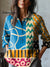 Women’s Vintage Geometric Pattern Art Print Casual Cotton And Linen Shirt Multicolor / S