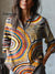 Women’s Vintage Geometric Pattern Art Print Casual Cotton And Linen Shirt Multicolor / S