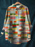 Women’s Vintage Geometric Pattern Art Print Casual Cotton And Linen Shirt Multicolor / S