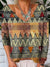 Women’s Vintage Geometric Pattern Art Print V-Neck Pullover Knit Top Multicolor / S
