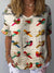 Women’s Vintage Lovely Birds Art Print Casual Cotton And Linen Shirt Multicolor / S