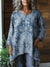 Women’s Vintage Lovely Floral Art Print Pocket Cotton Top Blue / Onesize
