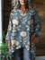Women’s Vintage Lovely Floral Art Print Pocket Cotton Top Blue / Onesize