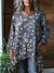 Women’s Vintage Lovely Floral Art Print Pocket Cotton Top Blue / Onesize