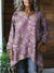 Women’s Vintage Lovely Floral Art Print Pocket Cotton Top Purple / Onesize