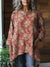 Women’s Vintage Lovely Floral Art Print Pocket Cotton Top Red / Onesize