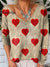 Women’s Vintage Lovely Hearts Art Print V-Neck Pullover Knit Top Multicolor / S