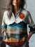 Women’s Vintage Mountain Sun Pattern Art Print Casual Cotton And Linen Shirt Multicolor / S