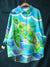 Women’s Vintage Ocean Turtle Art Print Casual Cotton And Linen Shirt Multicolor / S
