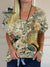 Women’s Vintage Peacock Art Print Casual Cotton And Linen Shirt Multicolor / S