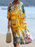 Women’s Vintage Sun Flowers Art Print Flowy Cotton Crew Neck Dress Multicolor / S