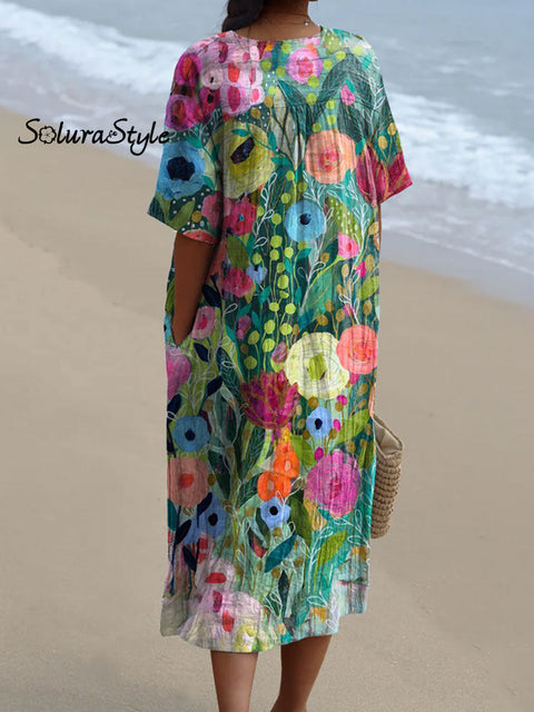 Women’s Watercolor Splash Fluid Art Print Flowy Dress